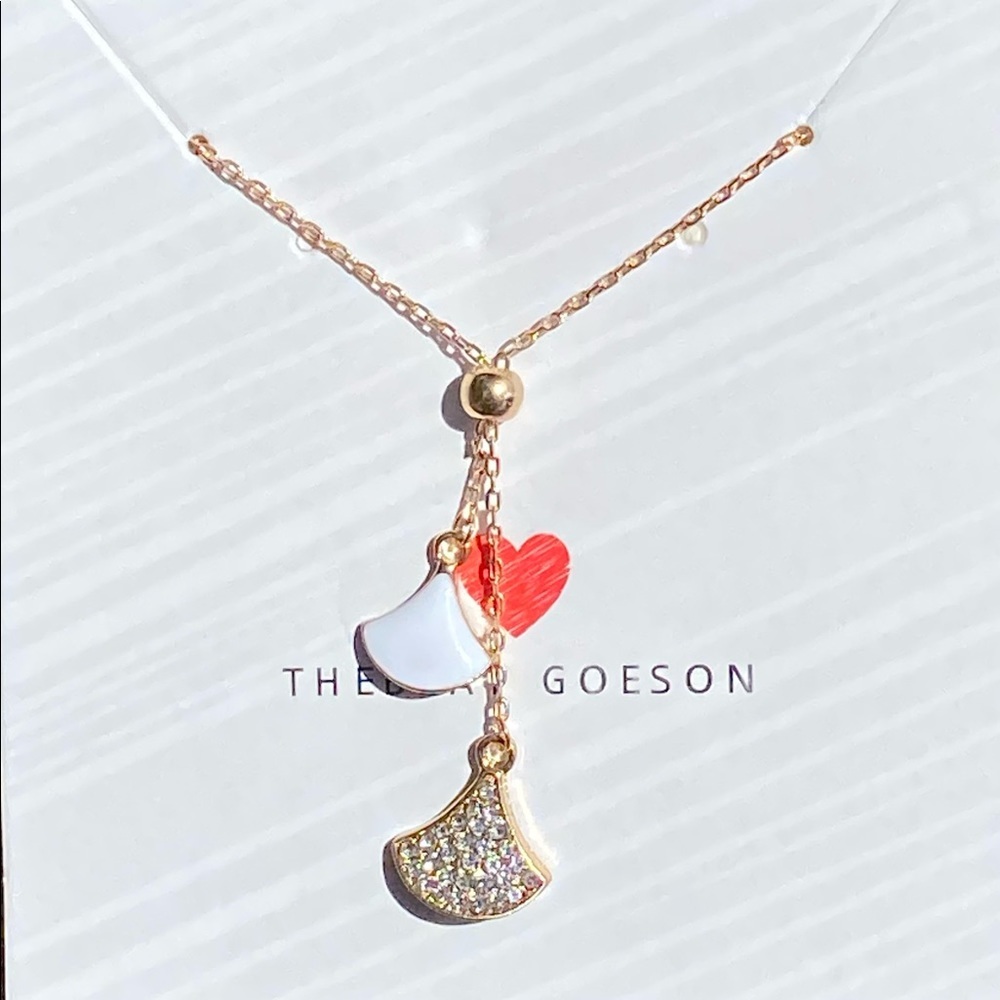 Golden Threads Two-Charm Gold Necklace | Heart & Fan Charms | NWT